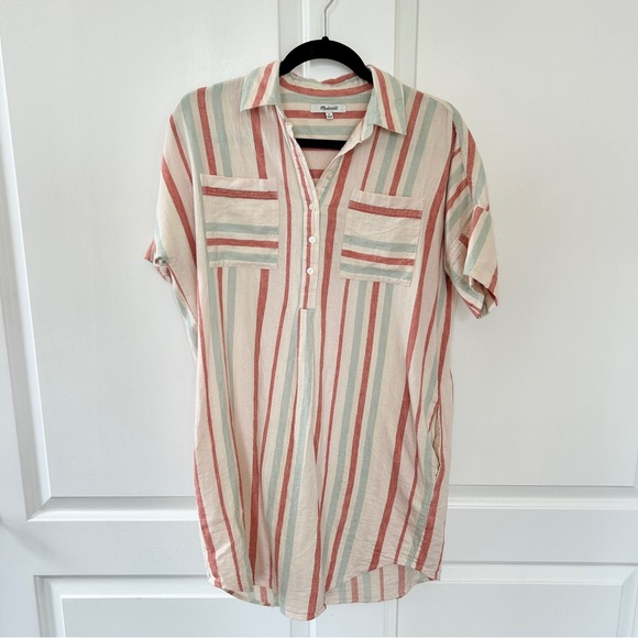 Madewell Courier Stripe Linen & Cotton Popover Dress — Small - Picture 1 of 4